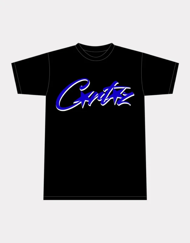 Corteiz Allstarz Blue Logo Schwarzes T-Shirt
